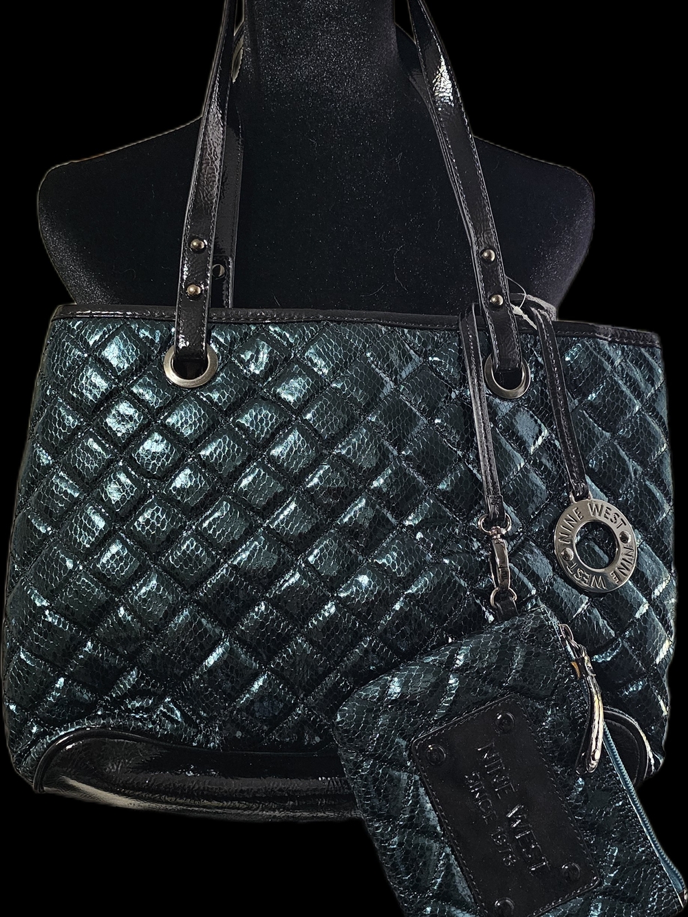 Nine West Teal Quilted Tote Bag